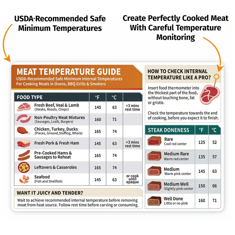 Bbq Meat Temperature Chart Magnet Internal Meat Doneness - Temu
