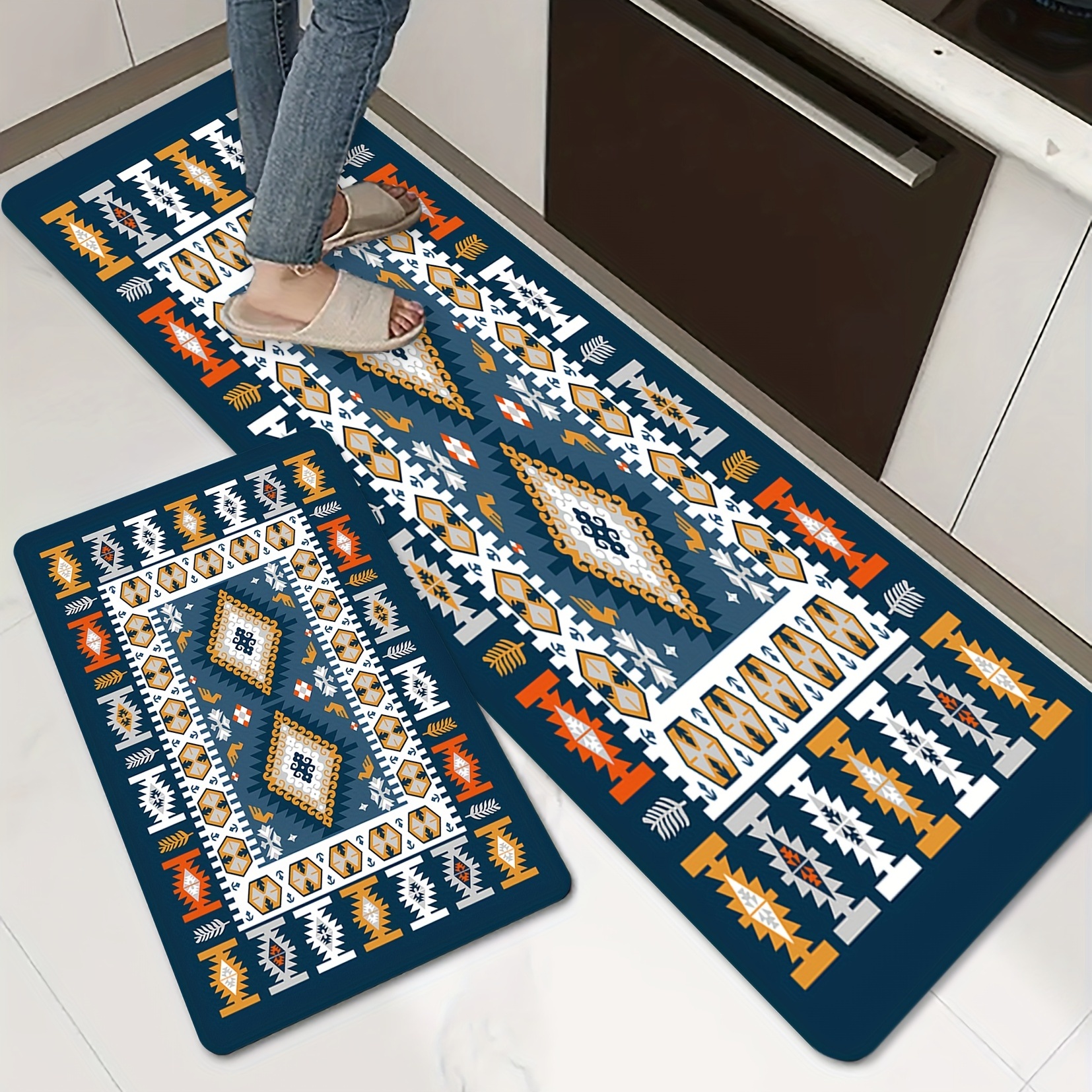Moroccan Geometric Kitchen Floor Mat Soft Non-slip