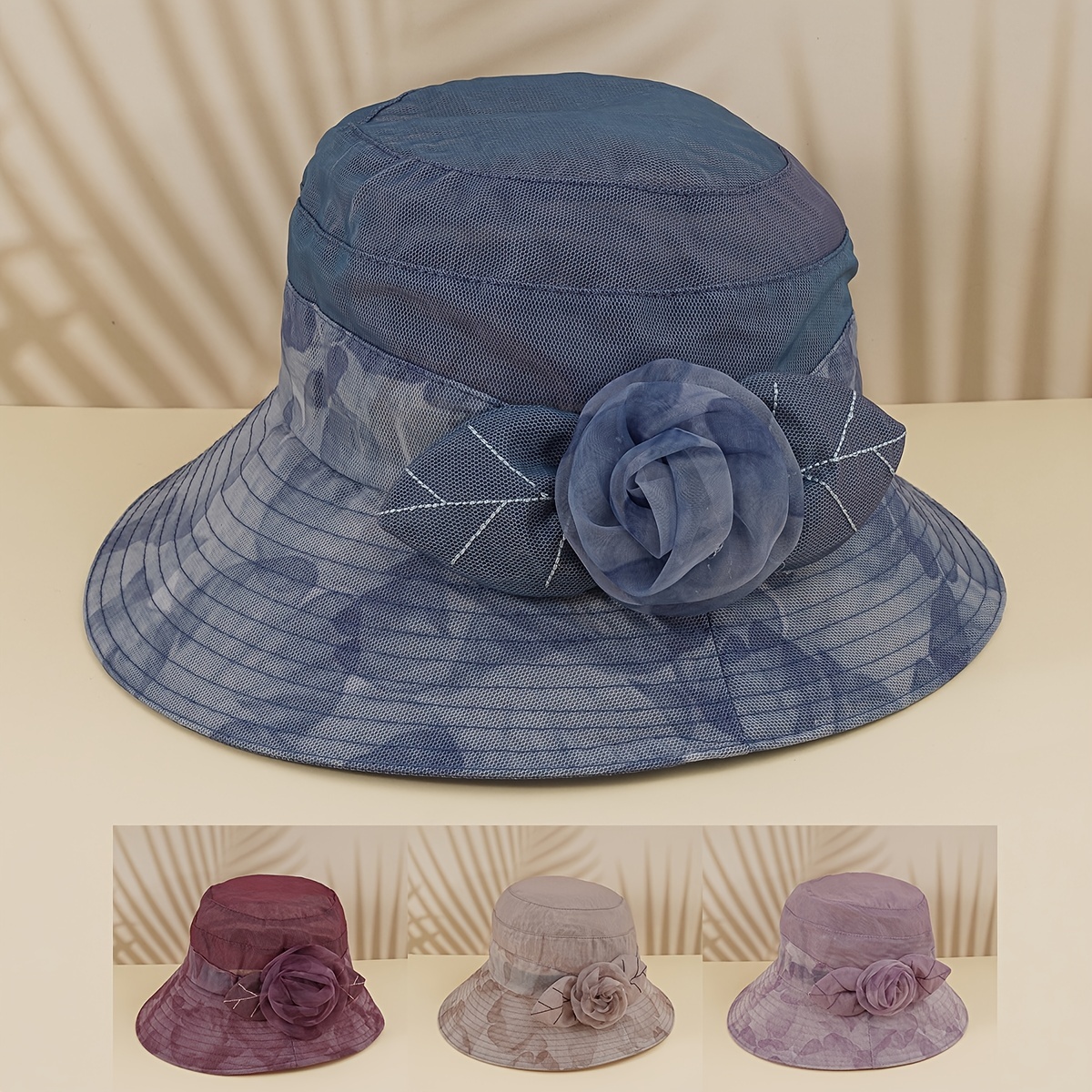 Vintage Mesh Flower Bucket Hat Women's UV Protection Sunscreen Fisherman Church Hat Outdoor Travel Beach Hats,Temu