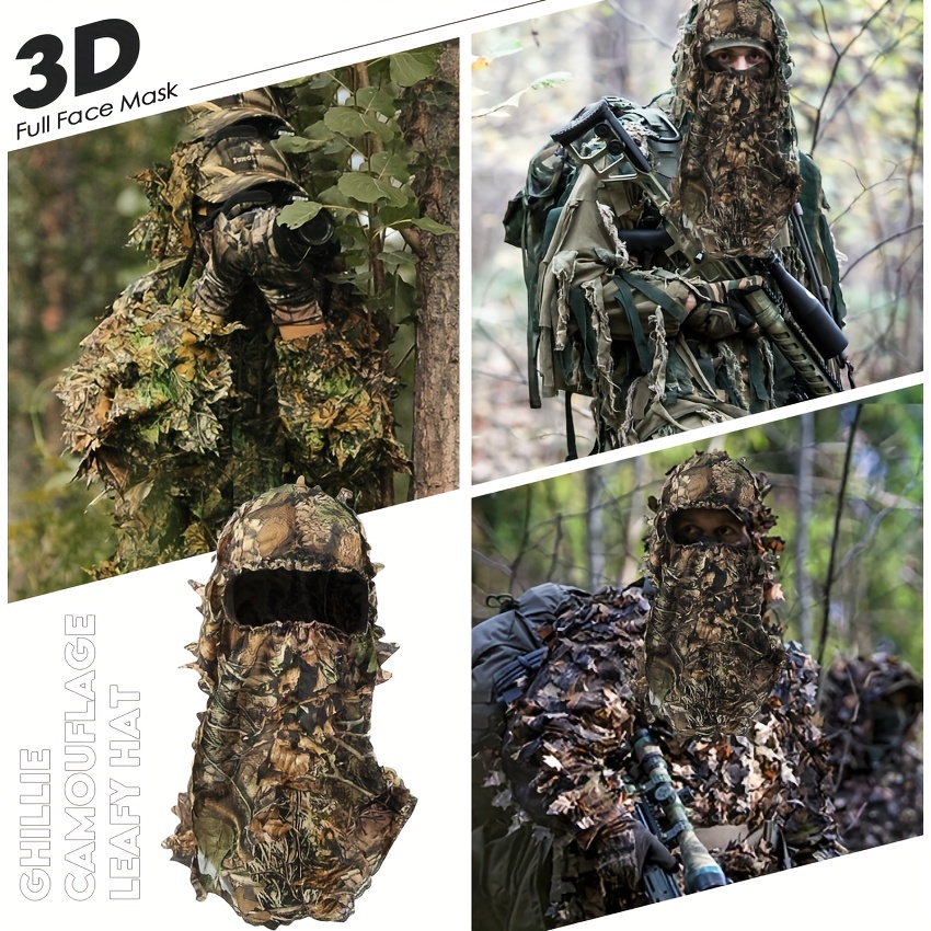 Temu 1pc Camouflage Mask, Outdoor Camping Hunting Training 3D Leaf Mask Hat, Camouflage Head Cover Masks, Outdoor Hunting Fishing, Breathable Headgear