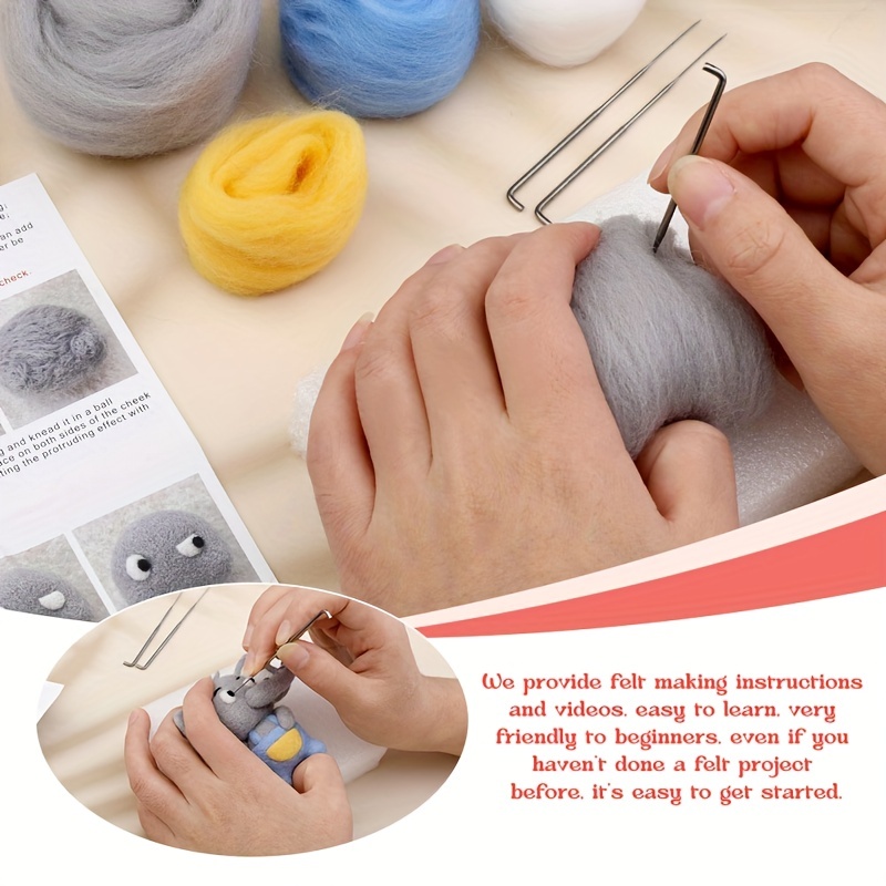 Needle Felt Starter Kit Elephant Animal Doll With Wool - Temu