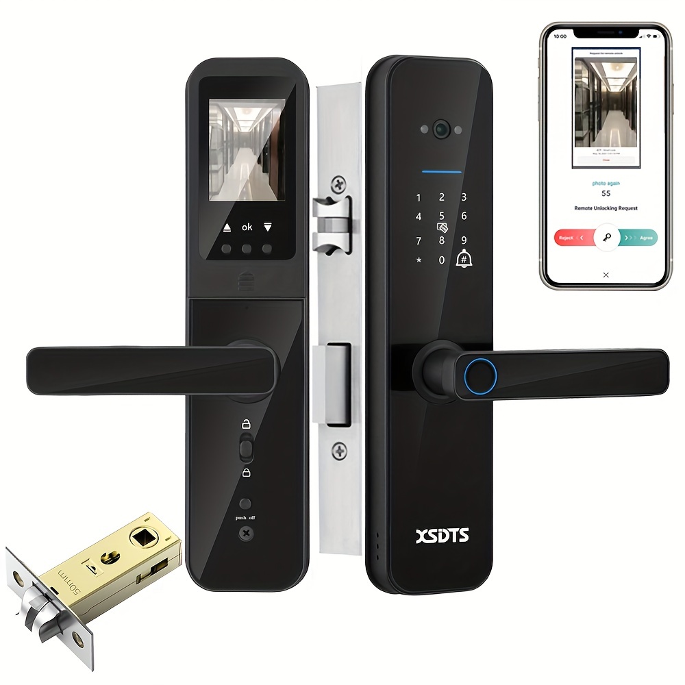 * Wifi Digital Electronic Smart Door Lock With Biometric Camera Fingerprint  Smart Card Password Key Unlock