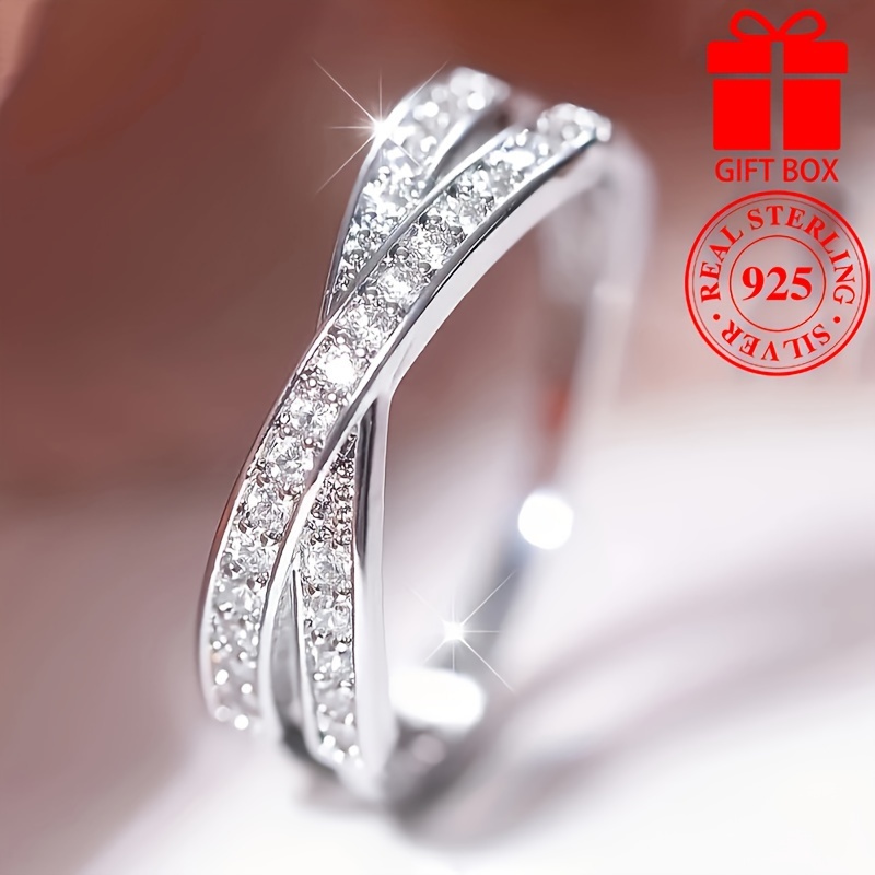 

925 Sterling Silver Eternity Ring Trendy X Design Paved Shining Zirconia Symbol Of Fashion And Love Perfect Gift For Your Family/ Friends/ Lover