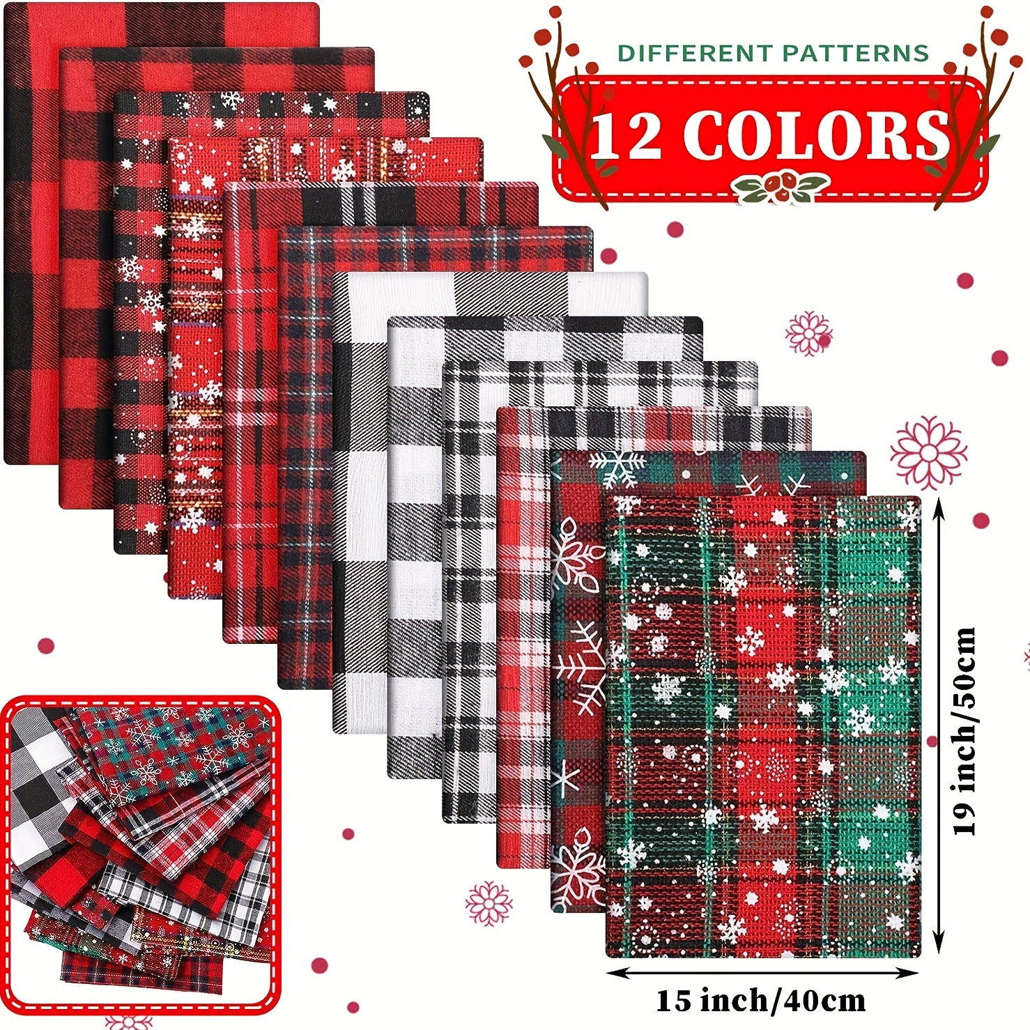 Christmas Buffalo Plaid Fabric Squares 25 Styles Check - Temu