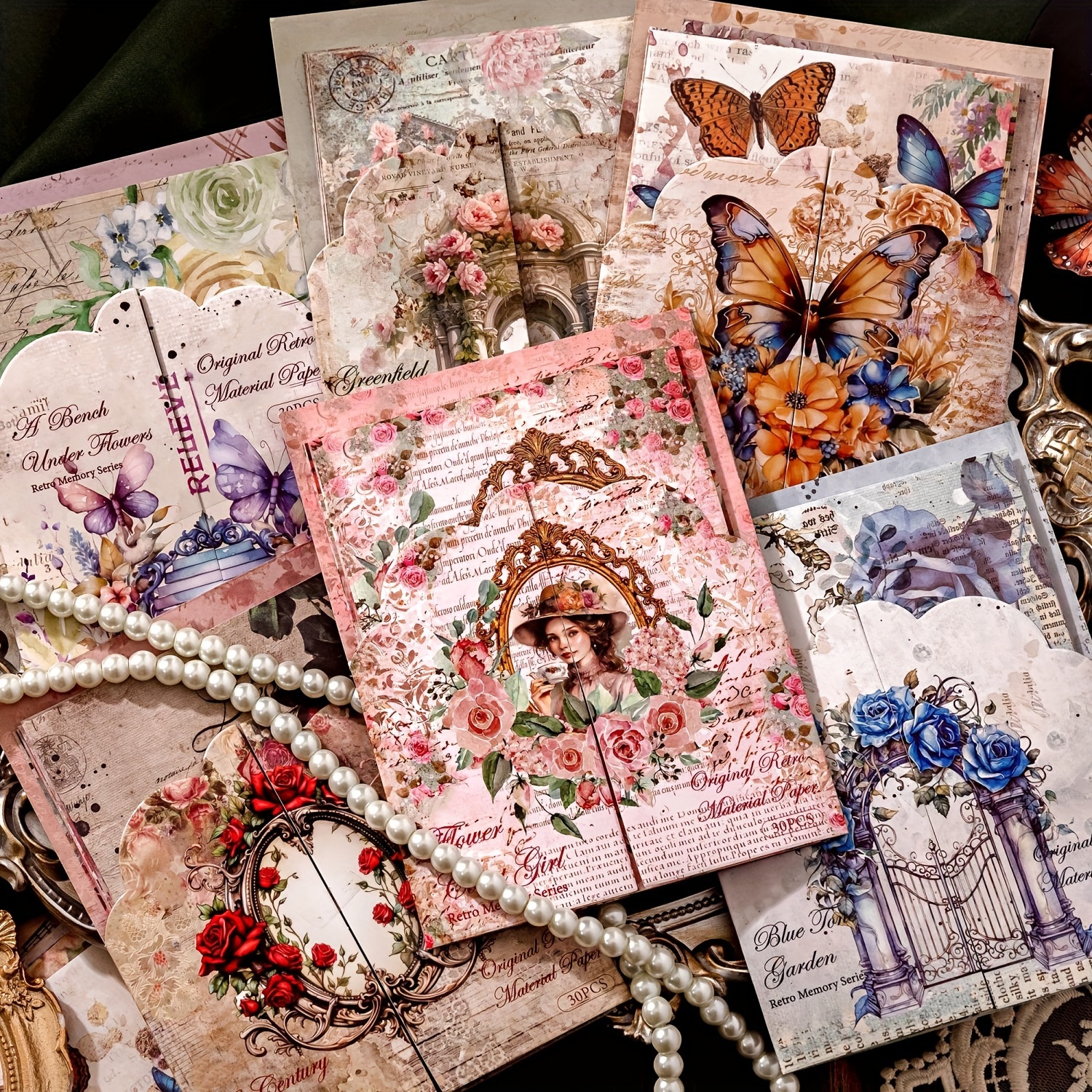Carnet de notes original femme, roses et papillon, déco vintage