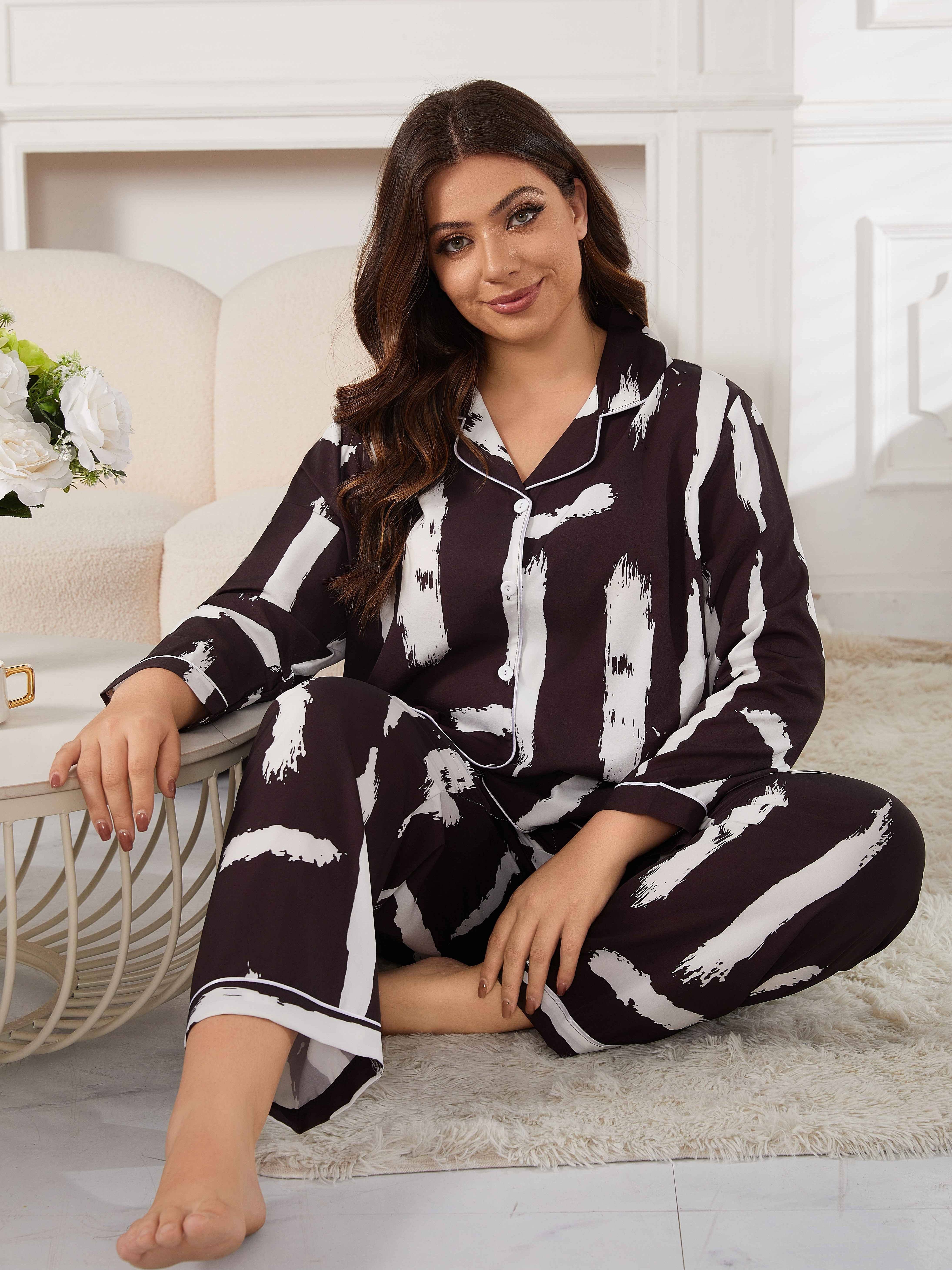 Plus Size Casual Pajamas Set Women's Plus Solid Textured - Temu