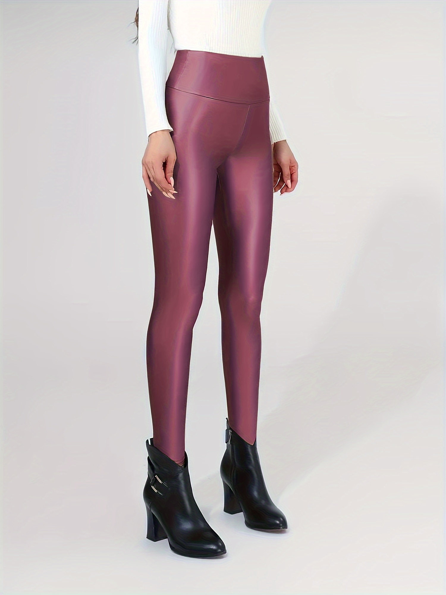 Purple Shiny Faux Leather Wet Look - Purple Designer Leggings at   Women's Clothing store: Leggings Pants