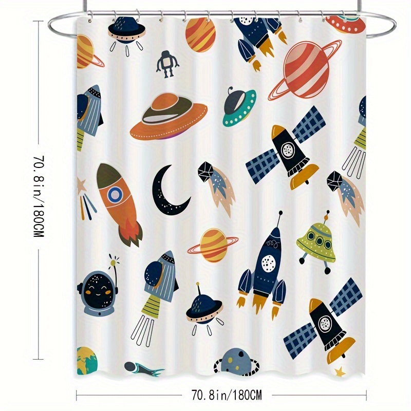 Hd Digital Waterproof Shower Curtain Space Rocket Cartoon - Temu Canada