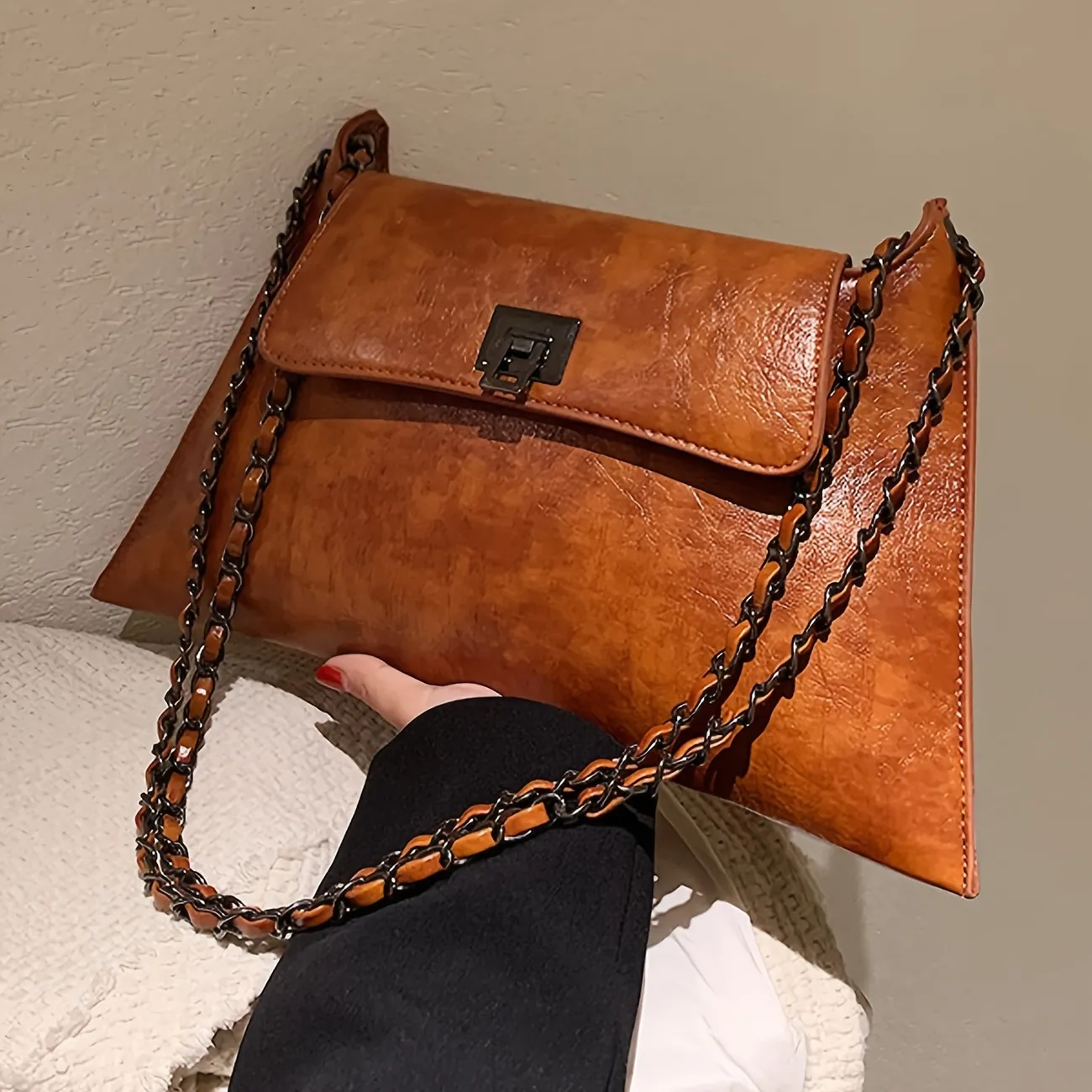 Vintage Envelope Handbag, Trendy Chain Crossbody Bag, Women's
