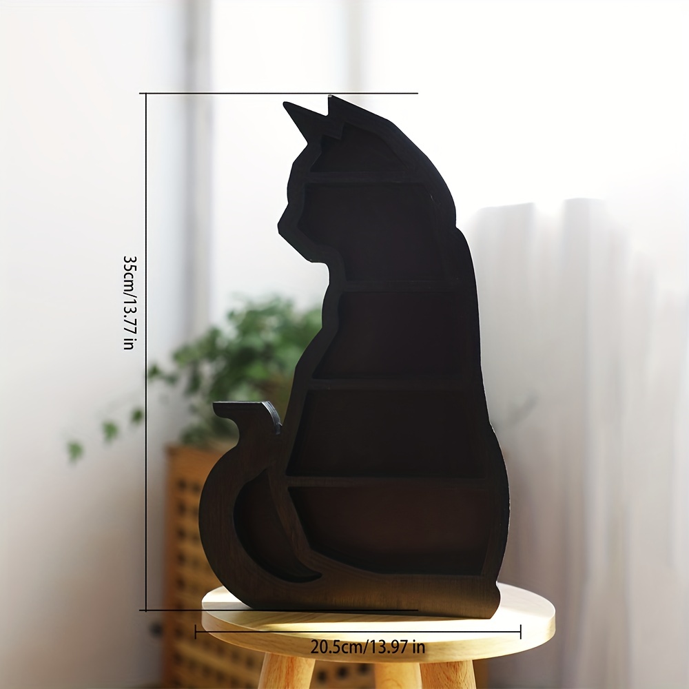1pc retro gothic black wooden cat shaped three layer three dimensional shelf handicraft decoration suitable for natural stone crystal columns and essential oil bottles