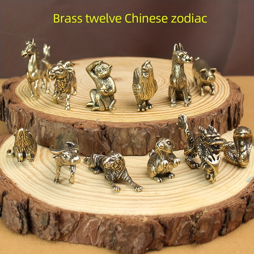 Brass Goat Decoration Chinese Figurines Signs Golden Brass Animal Statues 