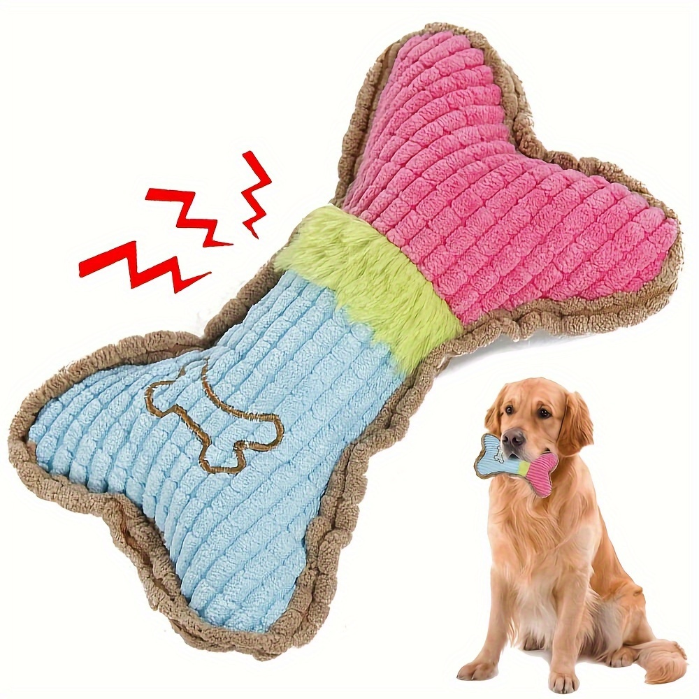 

1pc Cute Bone Design Pet Grinding Teeth Squeaky Plush Toy, Chewing Toy For Dog Interactive Supply