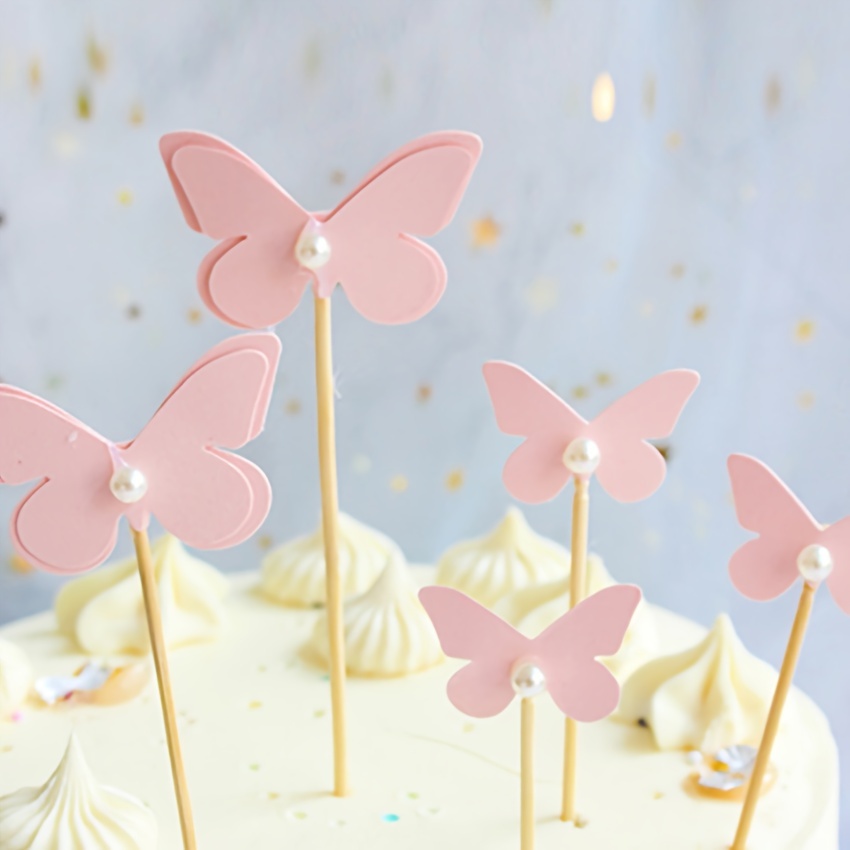 10pcs Golden Butterfly Cake Decorations Happy Birthday Acrylic Cake Topper  Simulation Butterflies Wedding Party Decor