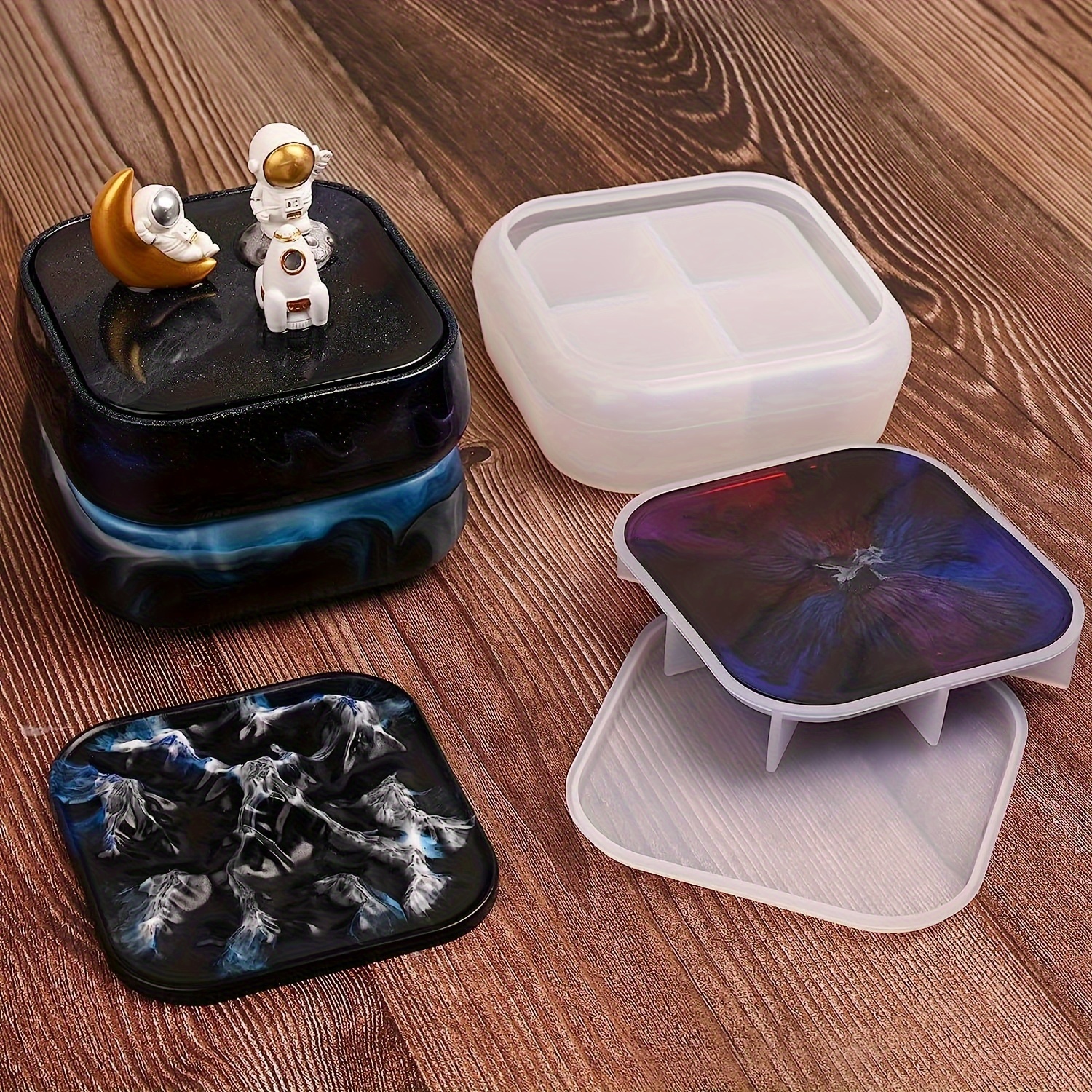 3pcs Silicone Resin Molds with Lid, Jewelry Storage Box Epoxy