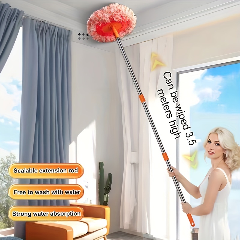 1set retractable ceiling mop with 2 mop heads dust removal mop flexible rotating floor mop wall mop wet and dry dual use mop floor wall tile glass window car cleaning mop cleaning supplies cleaning tool details 0