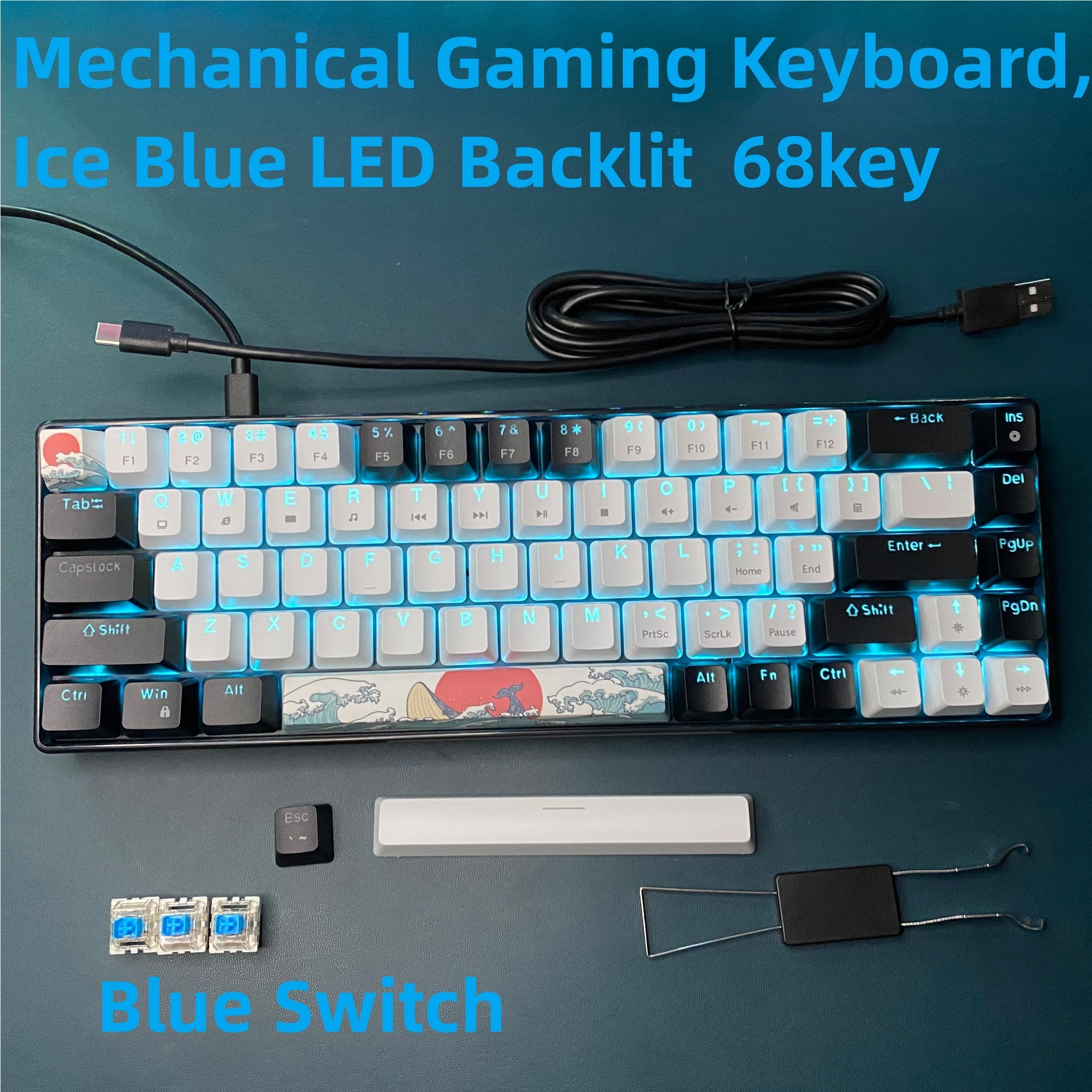 Teclado mecánico para juegos estilo máquina de escribir con Rgb Led Rainbow  Backlit Blue Switch Retro Steampunk Round Keycaps Compatible con Windows  Gaming PC (