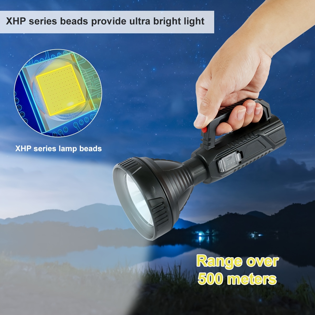 Powerful Spotlight Searchlight Flashlight Large Capacity Lithium