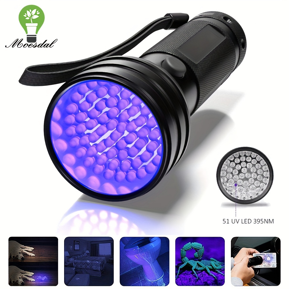 

1pc Uv Led Flashlight, 51 Led 395nm Ultraviolet Torch, Blacklight Detector For Dog Urine Pet Stains And Bed Bug, Waterproof Lantern For Fluorescence Detection, Use 3*aa Battery