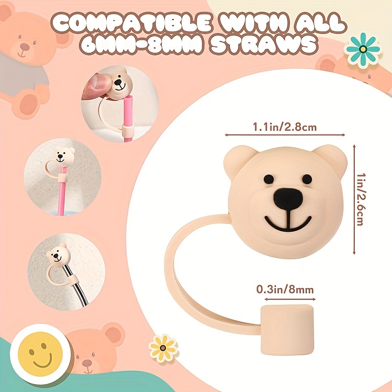 1 Pcs Straw Cover For Cup,8mm Bear Straw Covers Compatible With