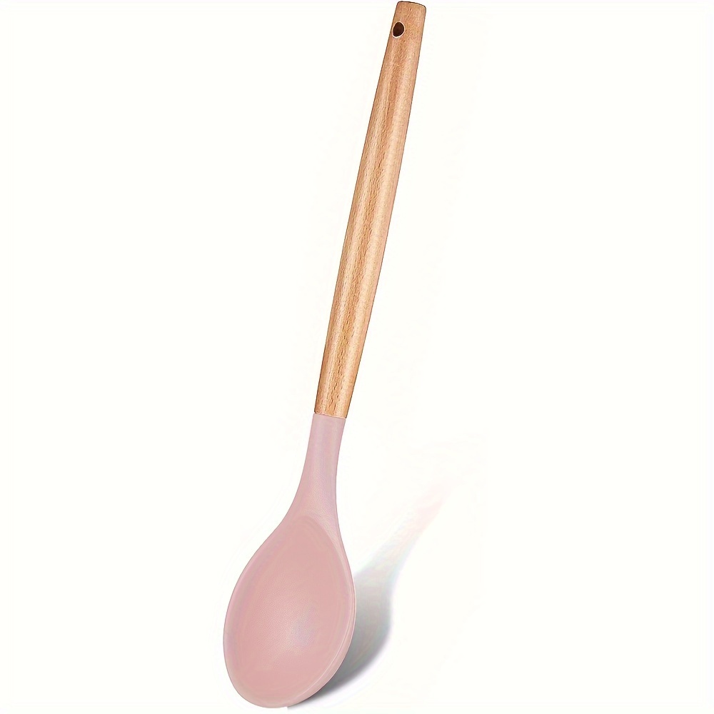 Carote Non Stick Silicon Spoon with Wooden Handle, Silicone Laddle