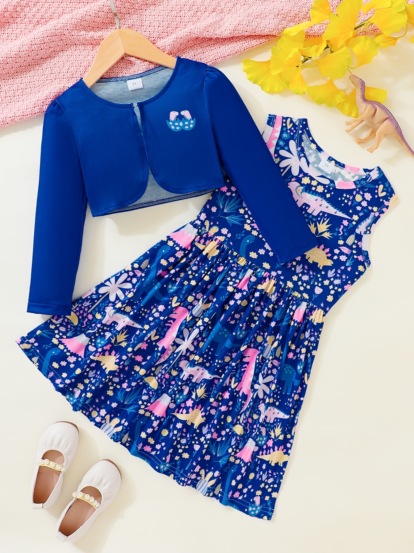 Dinosaur Dress Outfit For Little Girls, Floral Dinosaurs Allover Tank ...