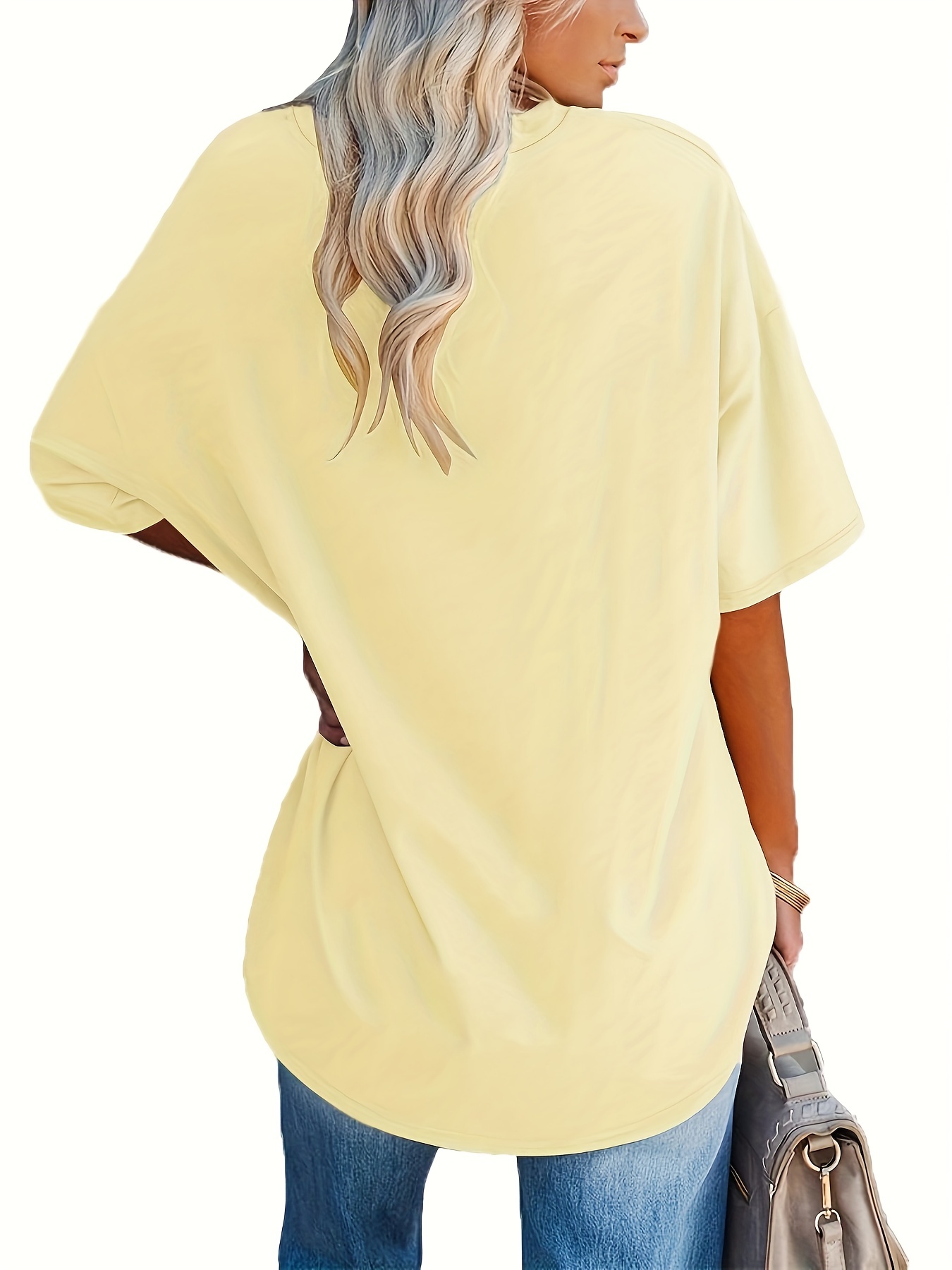 Plus Size - Women'S Plus Size V-Neck Casual T-Shirt - Short Sleeve, White with Black Letter Print, Lightweight Summer Tee for Casual Attire, Ladies T Shirts