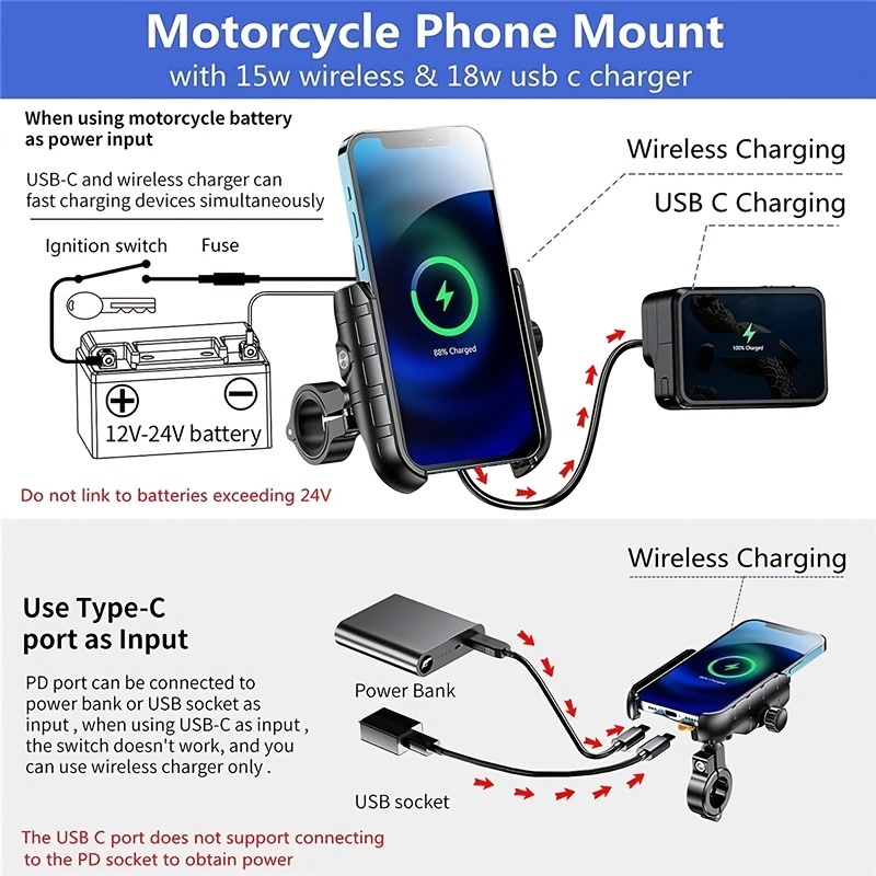 Support De Téléphone De Moto Rechargeable, Interface USB, Chargeur Rapide  De Téléphone Portable, Support De Téléphone De Vélo, Pince De Guidon Avec  Parasol - Temu Belgium