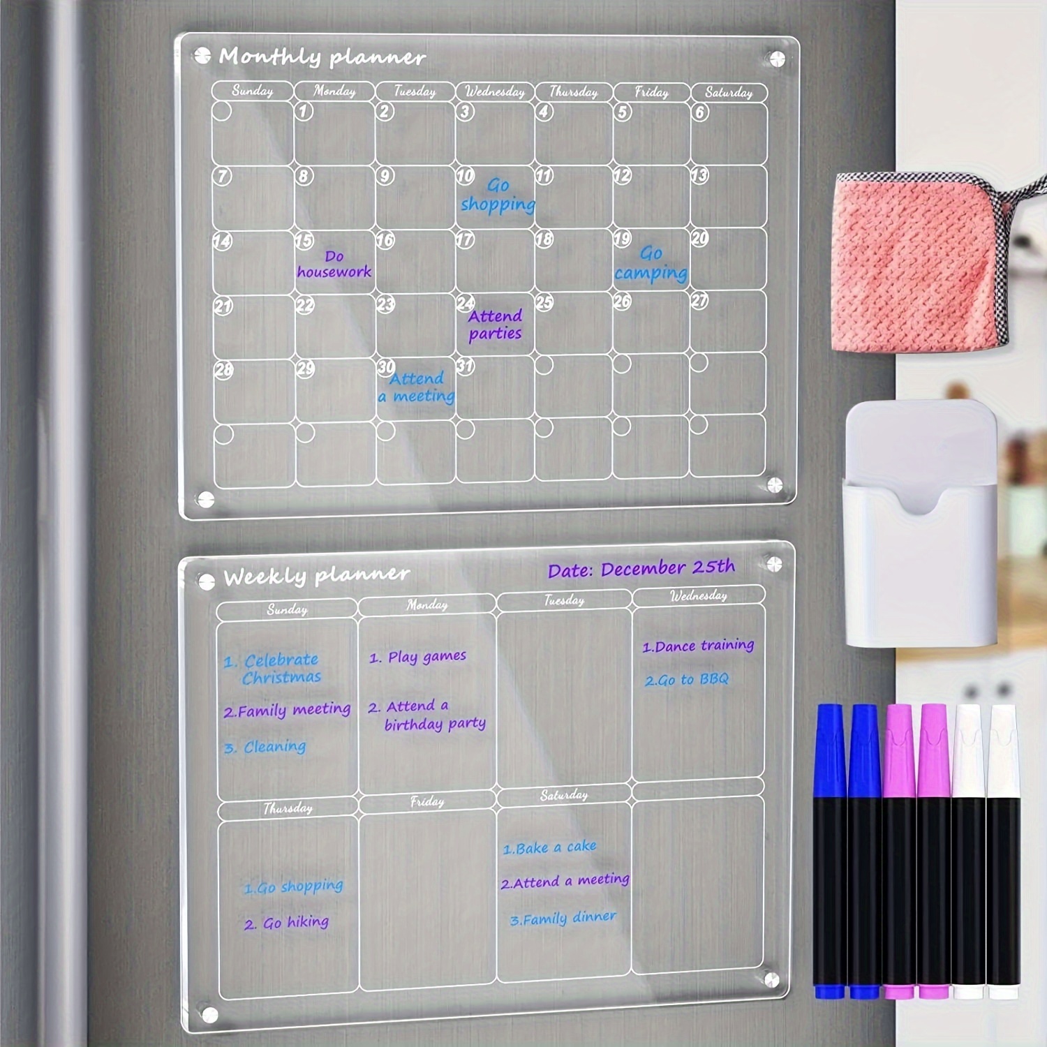 Calendario acrílico para nevera, calendario magnético para nevera  semanalmente, calendario magnético para refrigerador de 16 x 12 pulgadas,  calendario