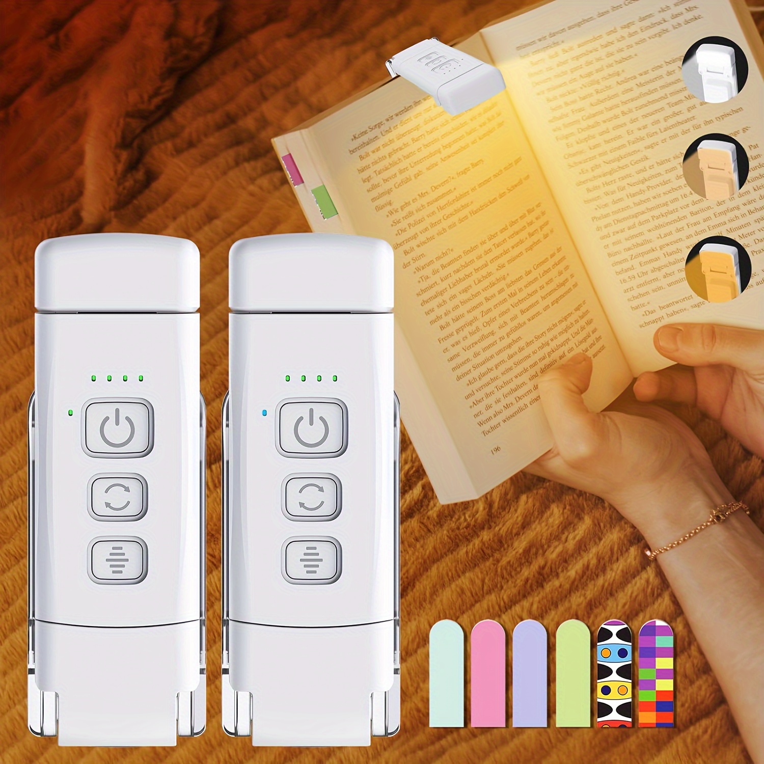 1PC Glocusent USB Ricaricabile Luce Per Libro Per La Lettura A Letto,  Portatile Clip-on Luce Per Lettura A LED, 3 Colori Ambra E 5 Livelli Di