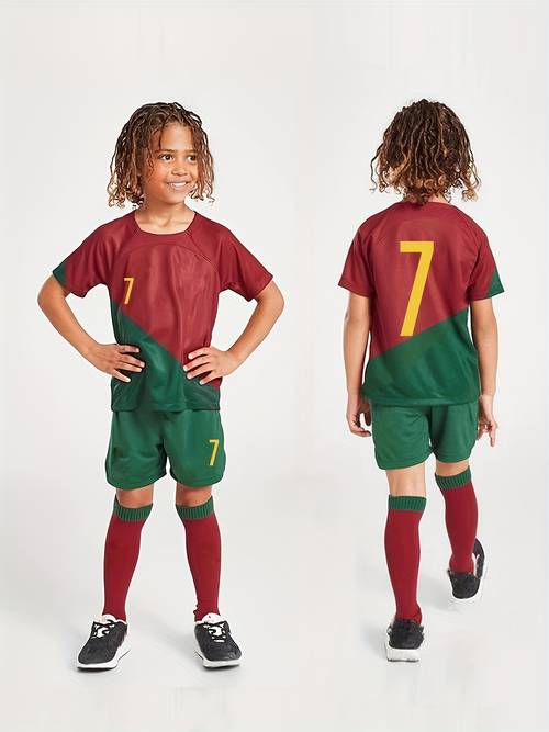 kids soccer trendy sports outfits boys 7 color block football jersey active breathable shorts for football training competition