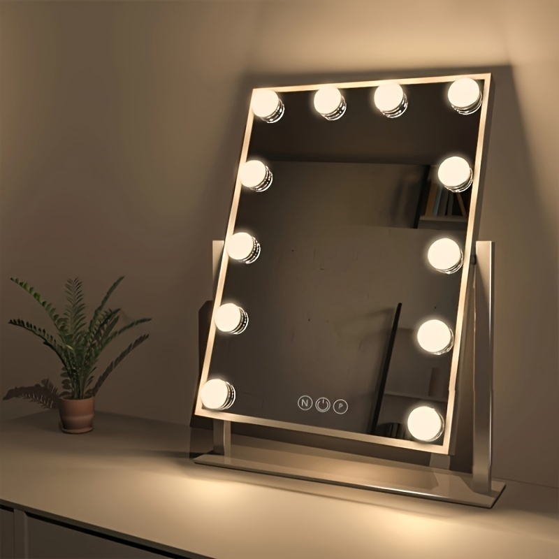  Manocorro Espejo de tocador Hollywood con luces, espejo de  maquillaje Hollywood con 9 bombillas LED, espejo de tocador con 3 modos de  iluminación de color, control táctil inteligente, luz de enchufe 