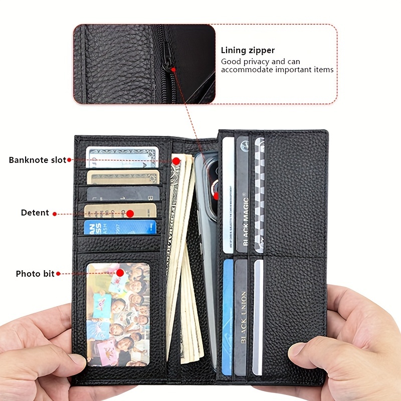 Mens Long Wallet Many Card Slots Money Pocket Black Genuine