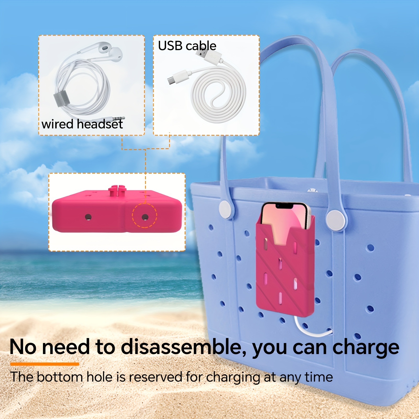 Silicone Tote Bag Waterproof, Rubber Beach Bag Holes