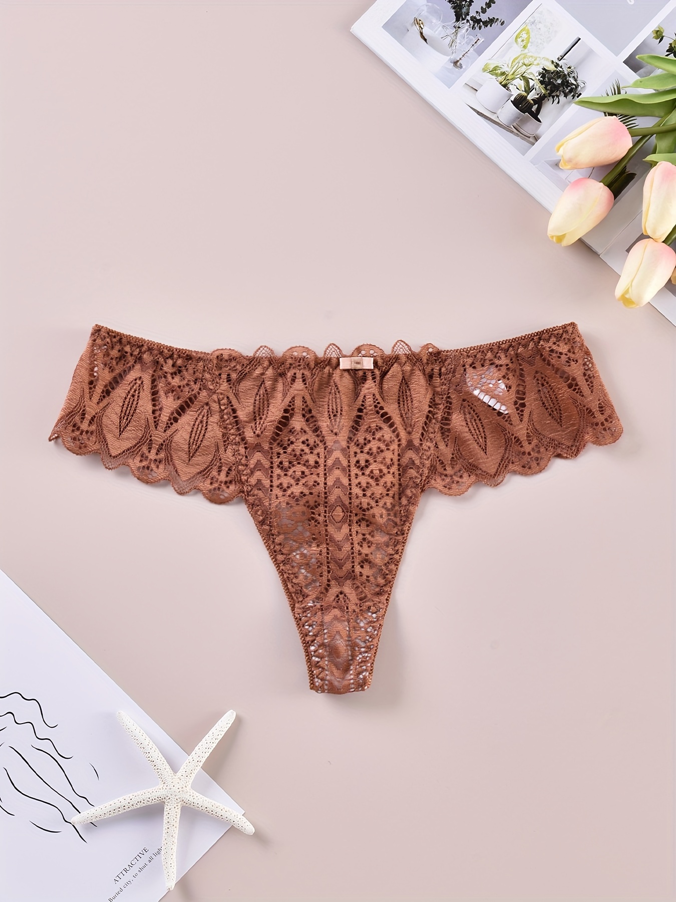 Contrast Lace Thongs Scallop Trim Open Crotch Panties - Temu