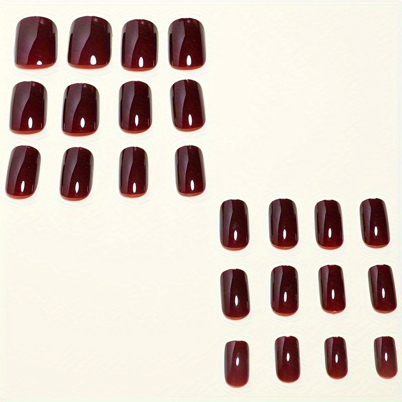 24pcs glossy red press on nails minimalist style fake nails short square wine red false nails full cover acrylic nails for women girls valentines day or new year party wear perfect for new year 1 nail file and 1sheet adhesive tabs included details 2