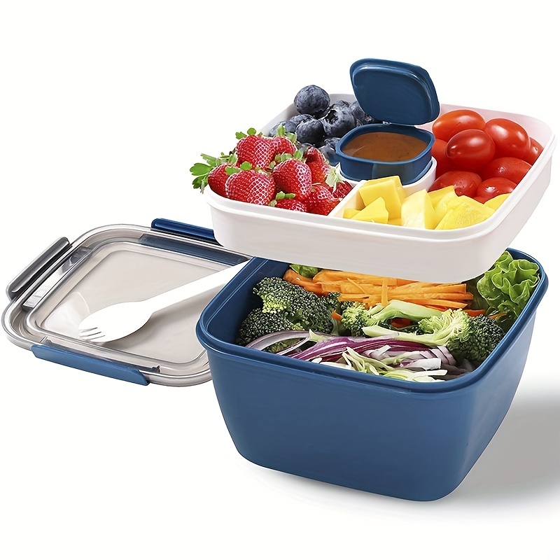 Portable Salad Lunch Box Salad Bowl With 2 Compartments And - Temu