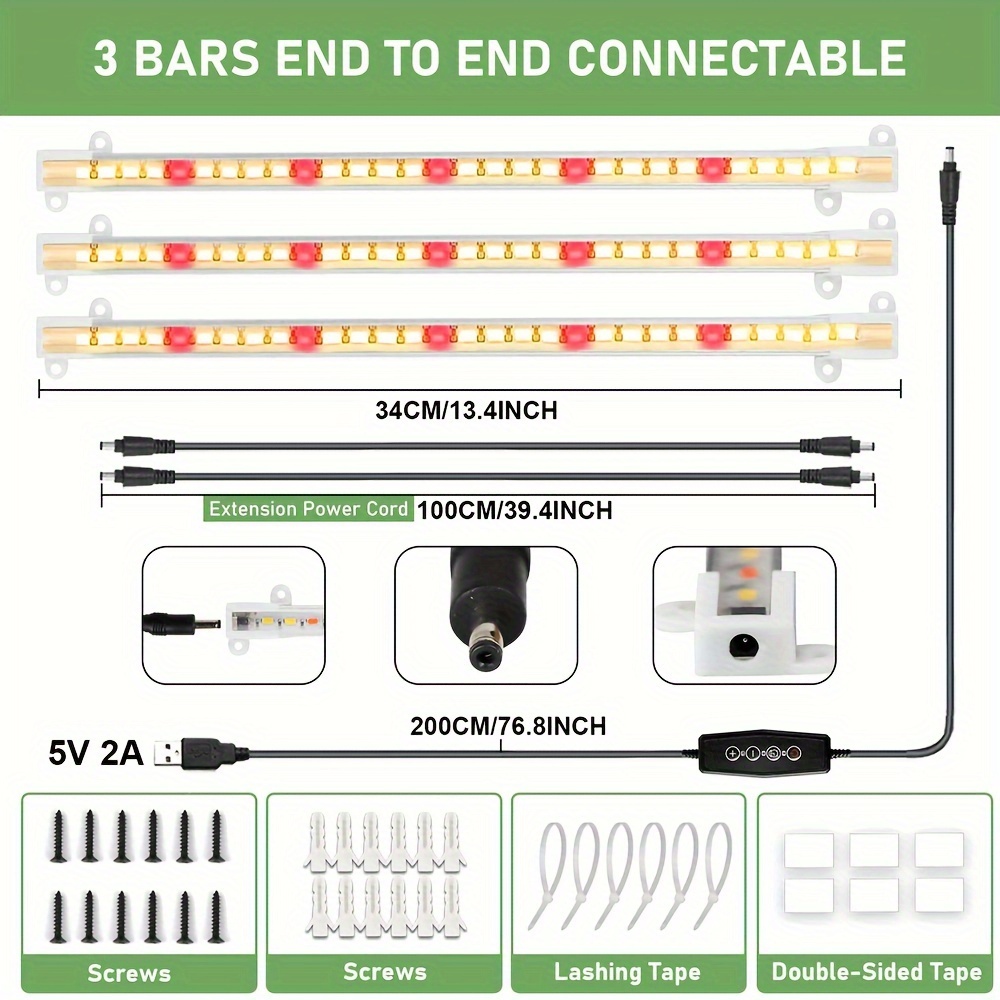 One Usb With 2/3 Bars Led Grow Light Strips 3500k + Red Full