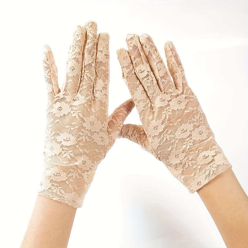 Summer Sunscreen Lace Gloves, Elegant Short Thin Breathable Split Finger Gloves, UV Protection Decorative Gloves for Women Driving,SUN/UV