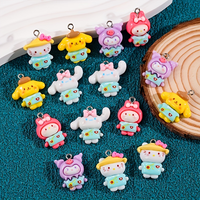 

15pcs/pack Random Cute Series Cartoon Cinnamoroll, Kuromi, Kitty Cat, Pudding Dog, Melody Charms Diy Necklace, Earrings, Bag Pendants, And Other Accessories