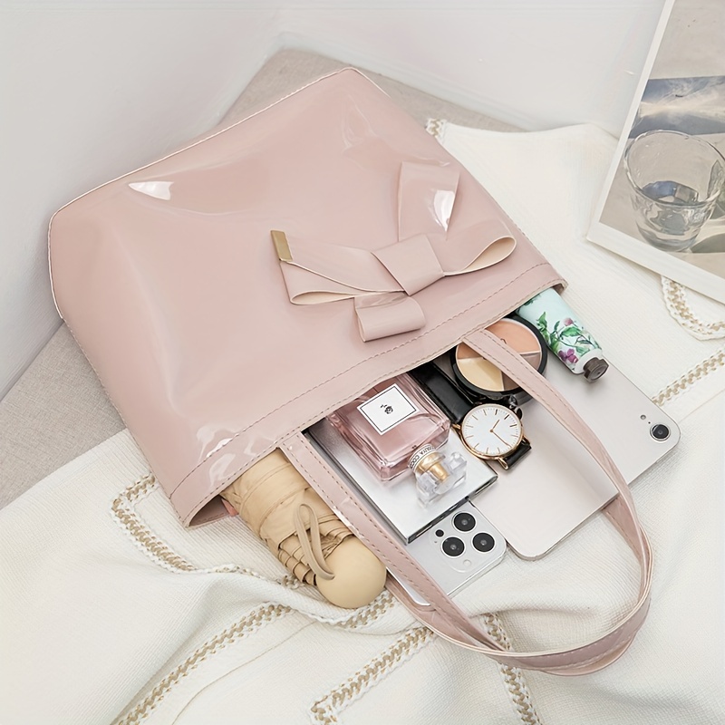 Bowknot Decor Solid Handbag All Match Shoulder Bag