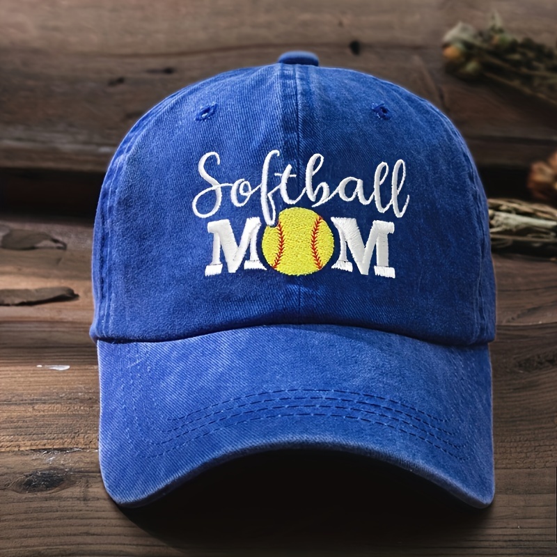 Softball Mom Embroidery Baseball Solid Color Washed - Temu