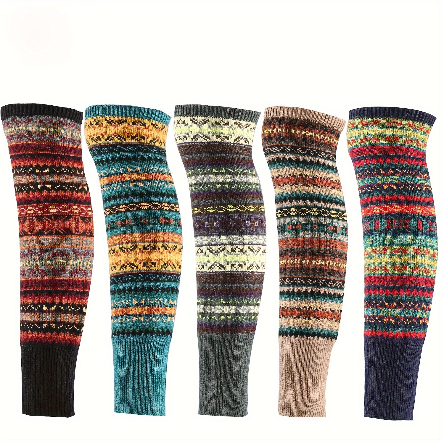 Women Girls Colorful Knitted Leg Warmers Socks Crochet Leggings Winter Fair  Isle Knee High Warmer