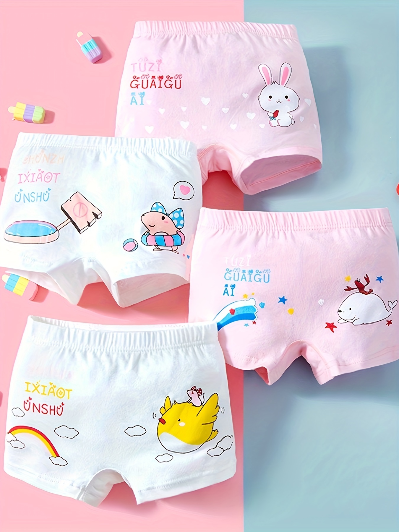 Toddlers Girls Cute Underwear 100% Cotton Cartoon - Temu