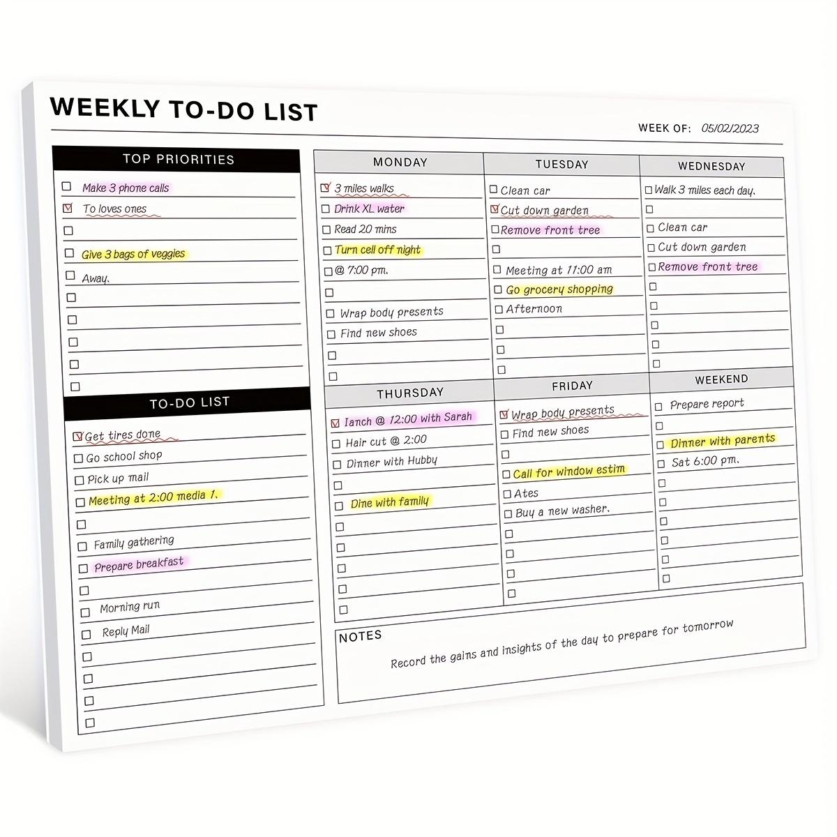 Bloc note Production Planning semaine - To Do List bleu 52 pages  détachables A4