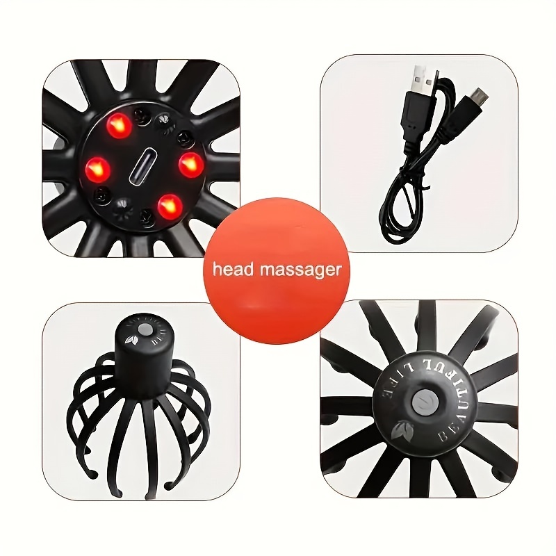 usb rechargeable electric octopus claw scalp massager for deep relaxation and   great gift for men women details 3