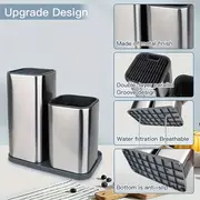 1pc 2 in 1 stainless steel knife storage bucket kitchenware bucket stainless steel knife holder kitchen tools details 4