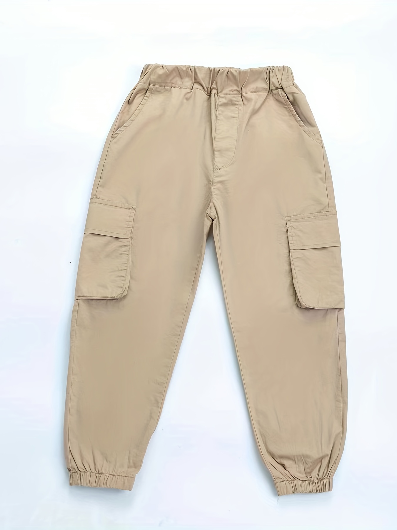 Girls Cargo Pants With Flap Pockets Elastic Waist Casual Joggers Loose Fit  Trousers