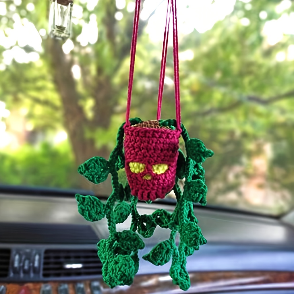 Handmade Crochet Cool Car Rearview Mirror Pendant Halloween - Temu