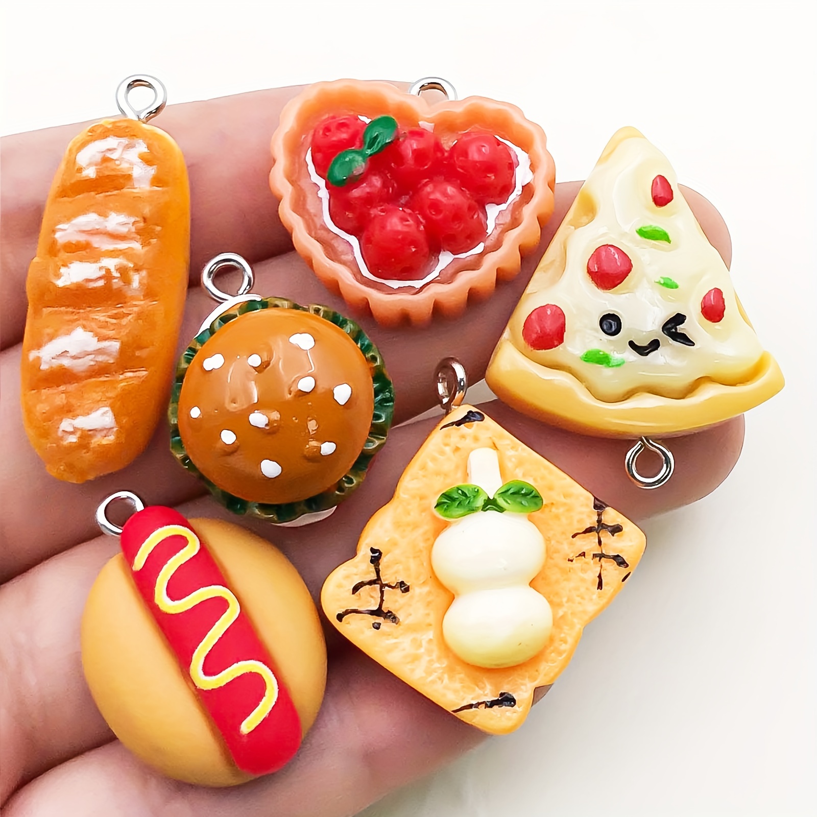 UR URLIFEHALL 40 Pcs Resin Food Charms Cookie Pizza Croissant Hot Dog  Charms Opaque 3D Imitation Food Charms with Loops for Jewelry Making