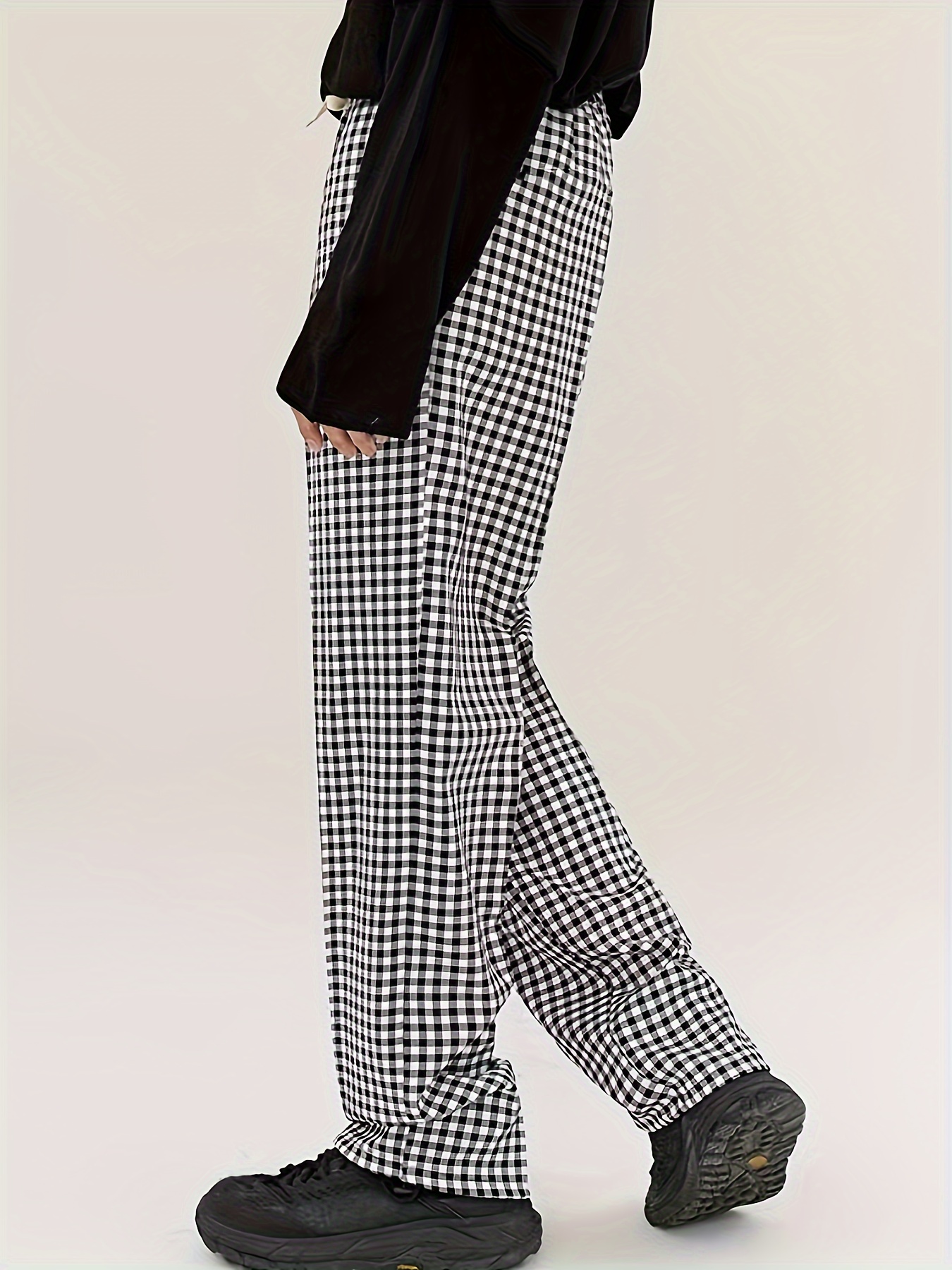 Pantalones Casuales Pantalones De Cuadros Blancos Y Negros Lo